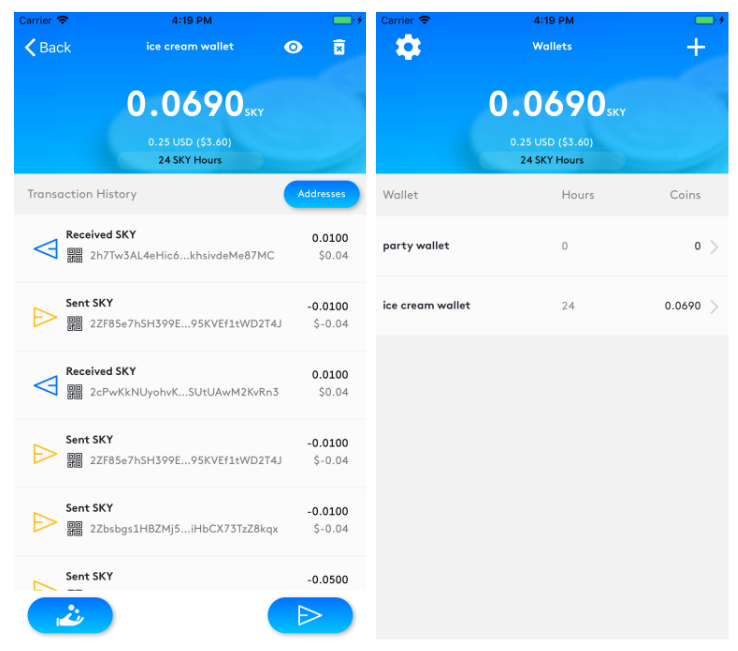 Skycoin iOS Mobile Wallet